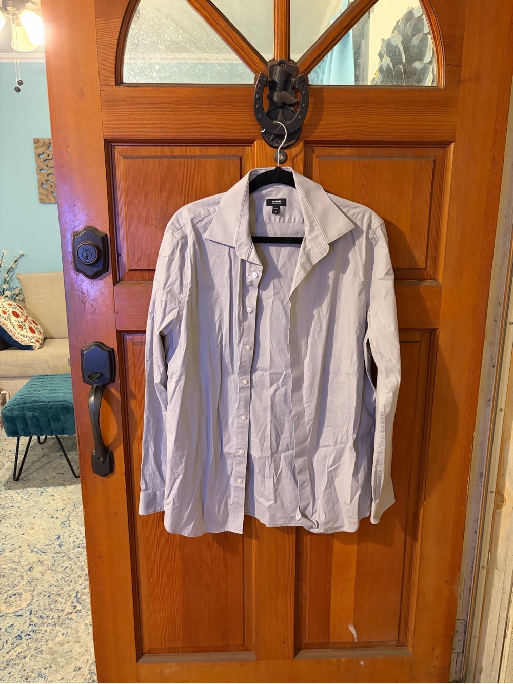 Express Men's Light Gray Button-Up Dress Shirt